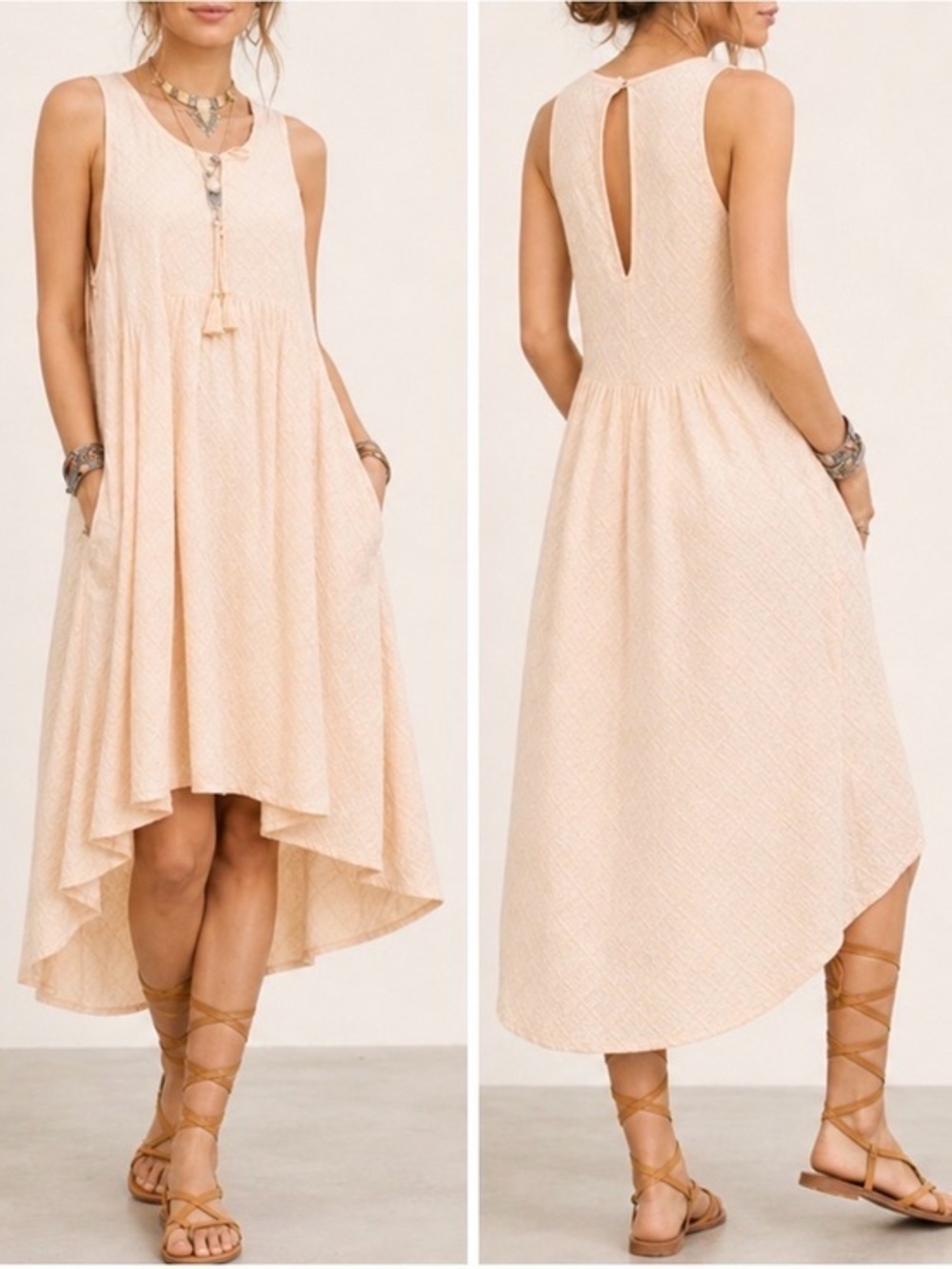 Free People Perfect Day Peach Tassel Summer Sleeveless Boho High Low Dress